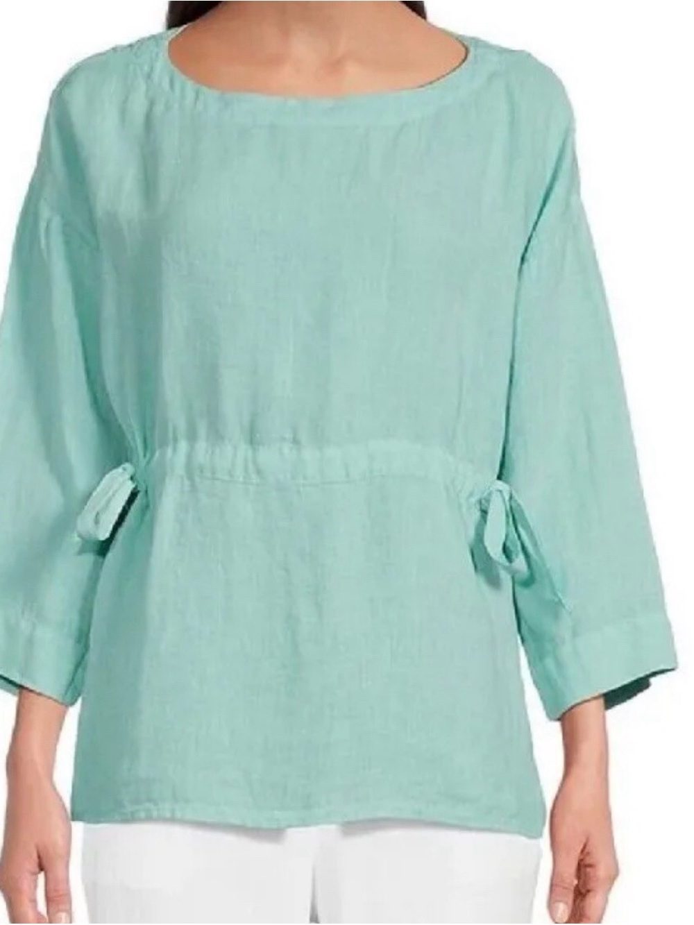 Eileen Fisher Petite Small Capri Handkerchief Organic Linen Tie-Waist Tunic NWT